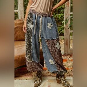 POL Crochet Patch Printed Woven Joggers